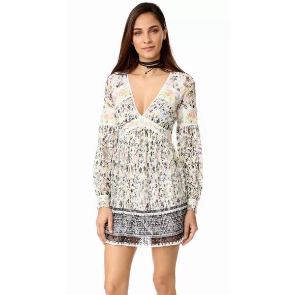 Free People Cherry Blossom Floral Lace Long Sleeve Mini Dress Size 6 - Picture 2 of 10